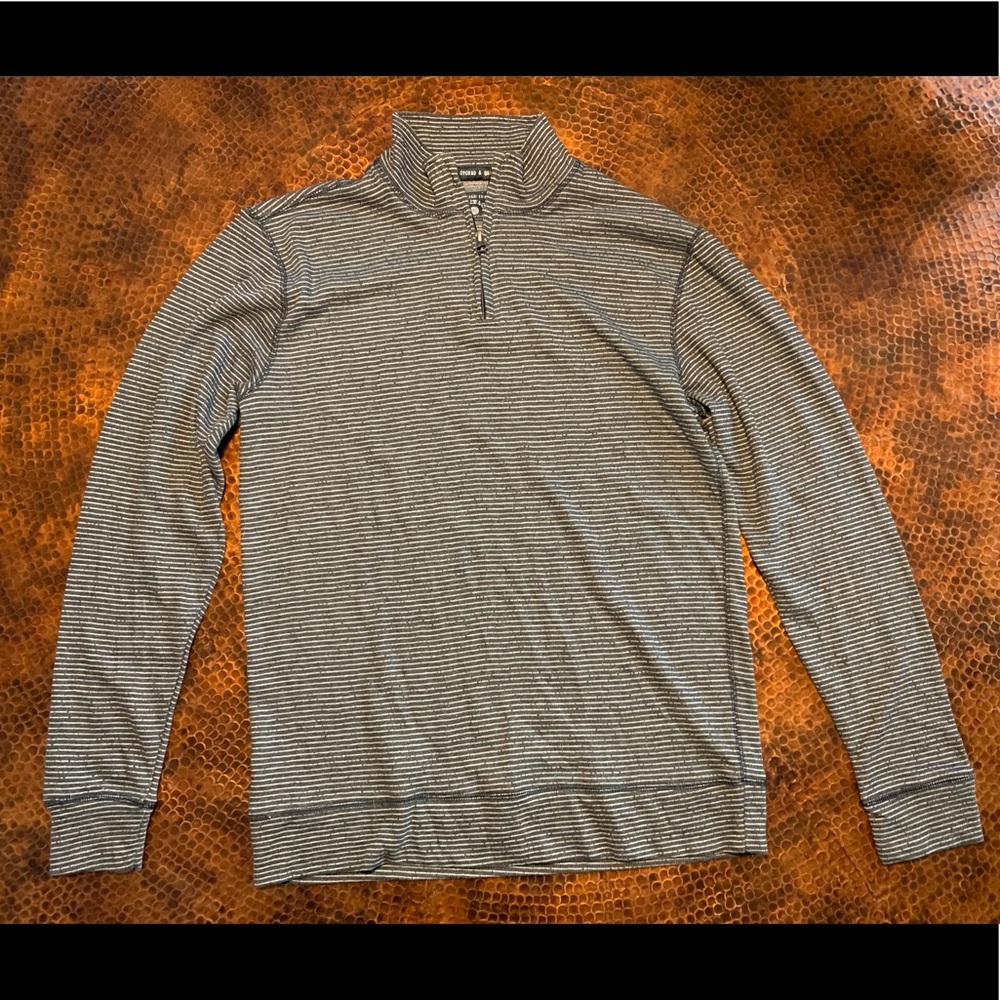 Quarter Zip Pullover, Black/White Striped, Vintage 1946, Size M
